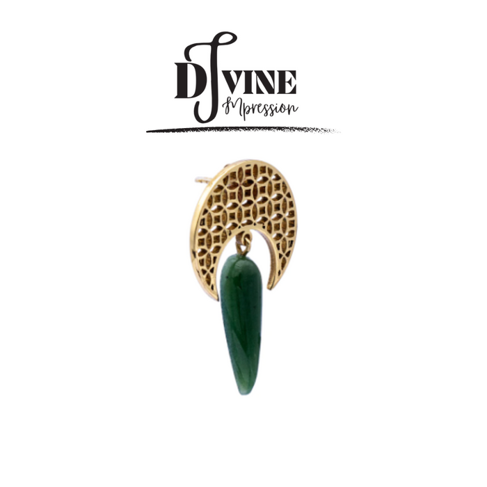 HAND CRAFTED BRASS EARRINGS FEATURING NEPHRITE JADE