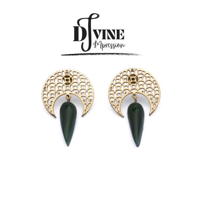 HAND CRAFTED BRASS EARRINGS FEATURING NEPHRITE JADE