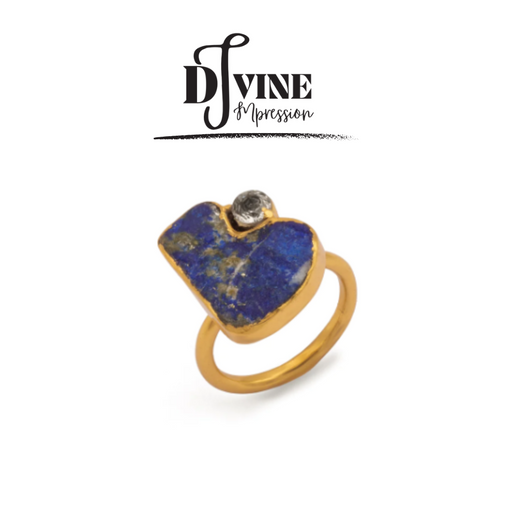 SILVER GOLD PLATED HAND MADE RING FEATURING LAPIS LAZULI GEMSTONE