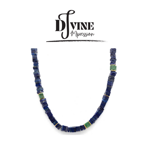HAND CRAFTED NECKLACE WITH GOLD PLATED LOCK FEATURING LAPIS LAZULI AND AVENTURINE GEMSTONES