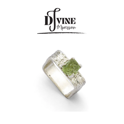 HAND MADE TEXTURED STERLING SILVER RING FEATURING PERIDOT GEMSTONE