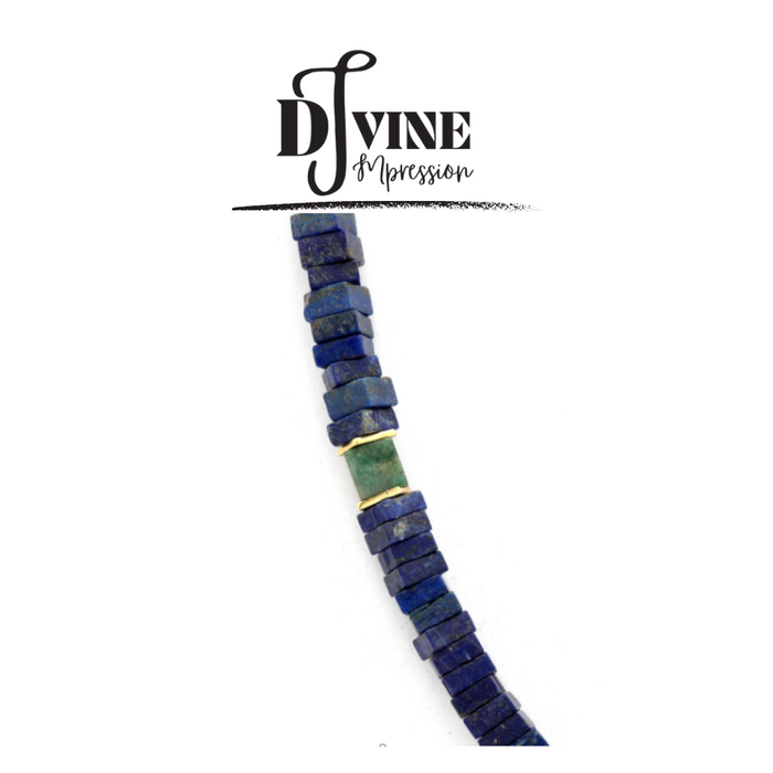 HAND CRAFTED NECKLACE WITH GOLD PLATED LOCK FEATURING LAPIS LAZULI AND AVENTURINE GEMSTONES