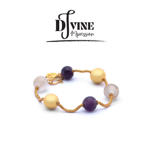 HAND CRAFTED SILVER / GOLD PLATED BRACELET WITH A FUSION OF AMETHYST, QUARTS AND SILVER BEATS