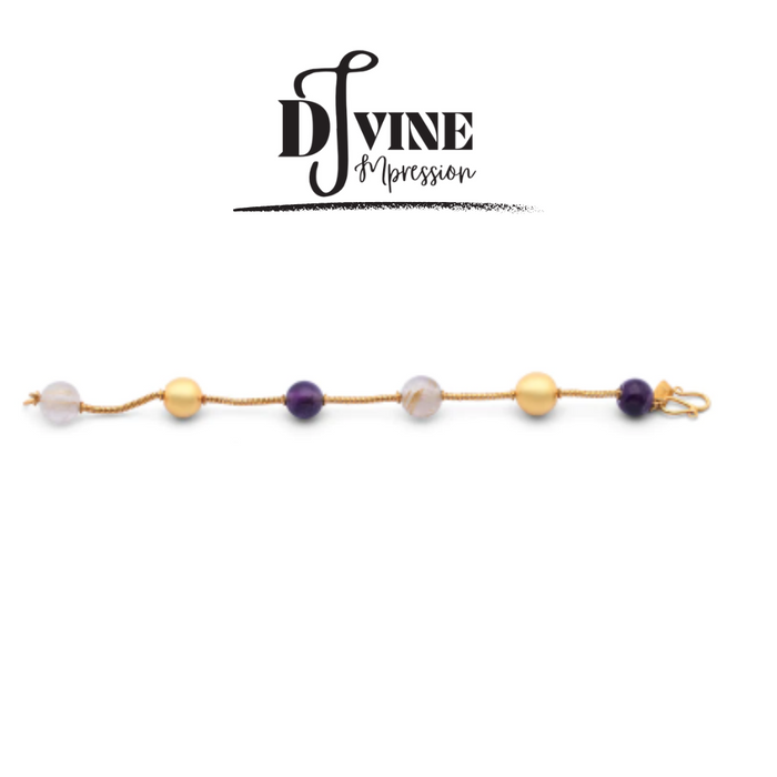 HAND CRAFTED SILVER / GOLD PLATED BRACELET WITH A FUSION OF AMETHYST, QUARTS AND SILVER BEATS