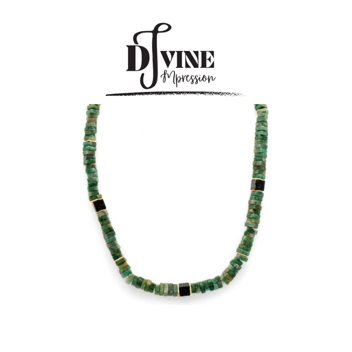 HAND CRAFTED NECKLACE WITH GOLD PLATED LOCK FEATURING AVENTURINE GEMSTONES