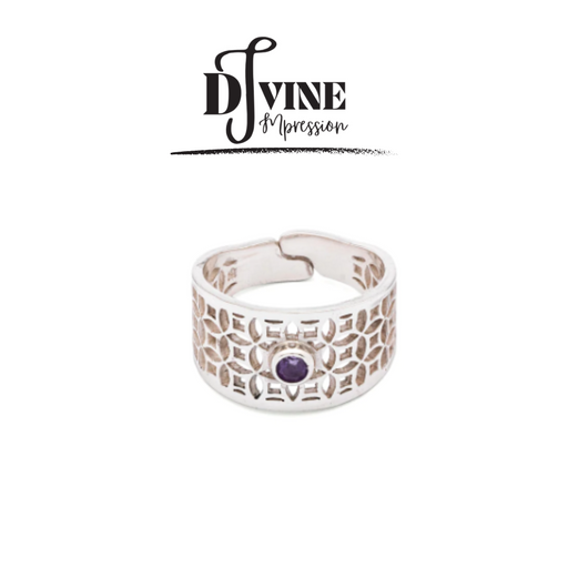 HAND MADE SILVER RING FEATURING AMETHYST GEMSTONE
